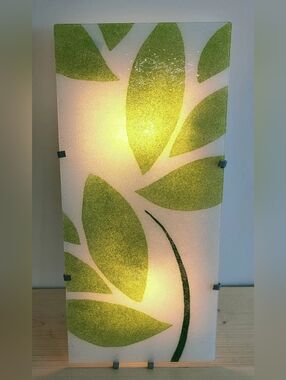 Vintage IKEA Gyllen Wall Lamp - Green Leaf / Botanical Glass Panel